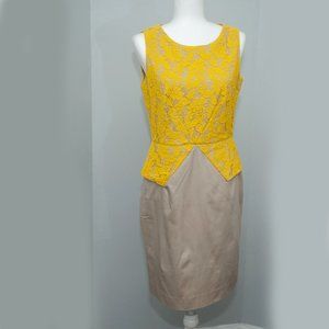 Antonio Melanie Dress 8 M Sleeveless floral Lace Beige Sheath Stretch lined